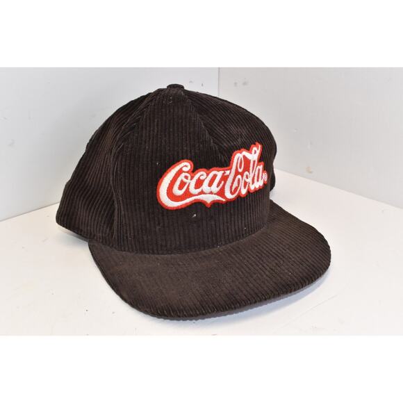 Vintage Coca Cola Corduroy Trucker Hat Brown Cap Snapback 90s Spell Out Logo USA - Picture 1 of 5